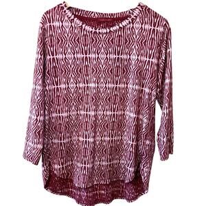 Fresh Produce  Boho Pink Abstract Printed High Neck 3/4 Sleeve Cotton Tee Small